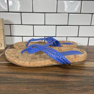 Talbots Marci Braid Womens Size 7 Shoes Biscayne Blue Summer Cork Thong Sandal